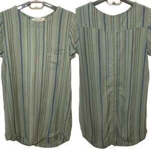 Cloth & Stone Anthropologie Green Striped Linen Blend Tunic Shirt Dress Size XS